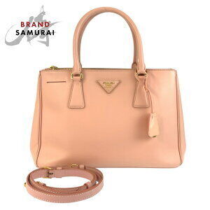 PRADA Saffiano Galleria triangular logo plate pink handbag tote bag shoulder